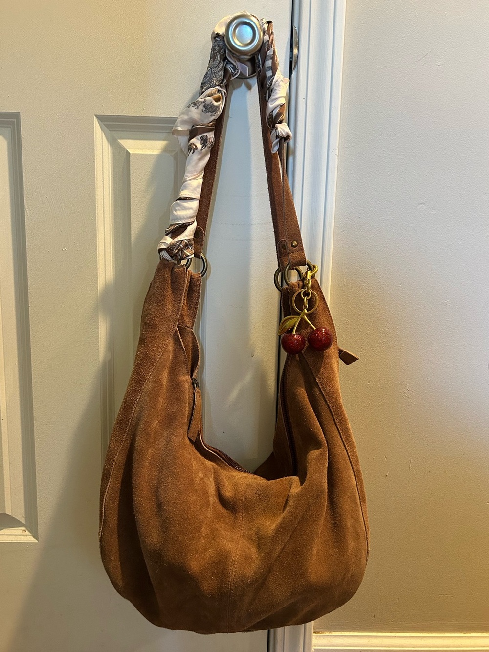 Free People Suede Roma Tote in Rust With Bonus Scarf and Cherry Bag Charm - Picture 2 of 16